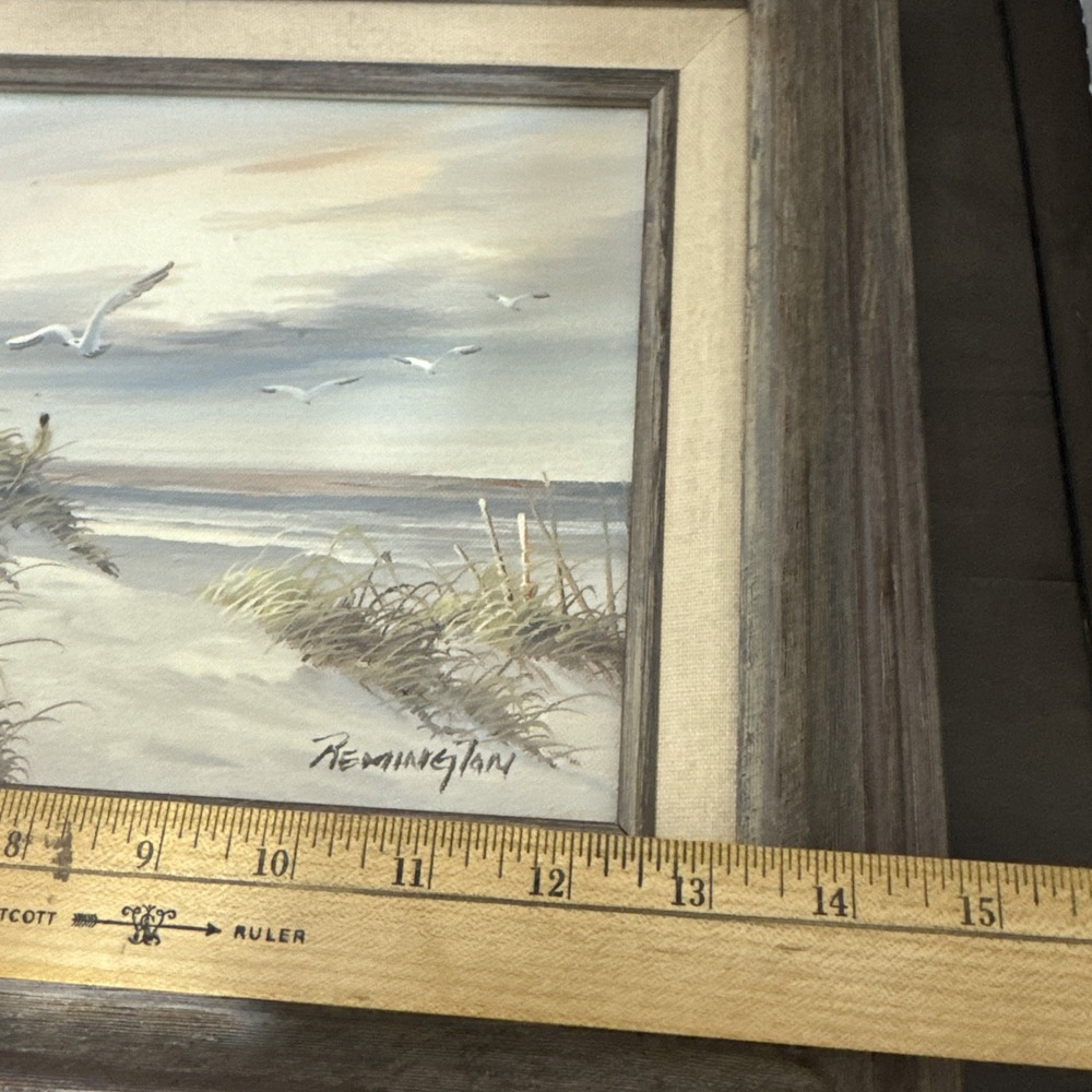 Remington Signed Original Seascape Beach w/Lighthouse Oil Painting Canvas 8X10 - Picture 14 of 14